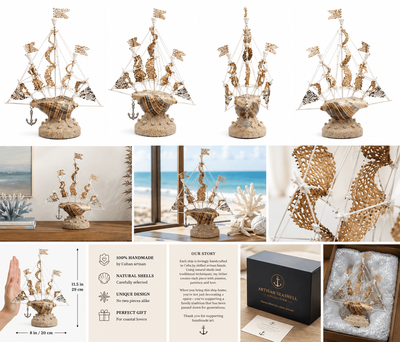 Artisan Seashell Sailing Ship