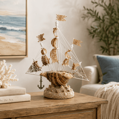 Artisan Seashell Sailing Ship
